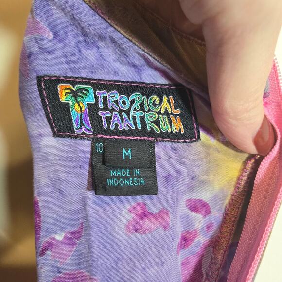 Vtg Tropical Tantrum Tie Dye Slit Maxi Beaded Dress Medium Multicolor Hawaiian - Picture 9 of 10